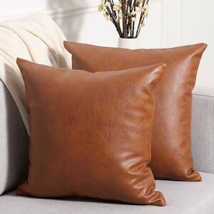 20x20 Brown Faux Leather Throw Pillow Covers